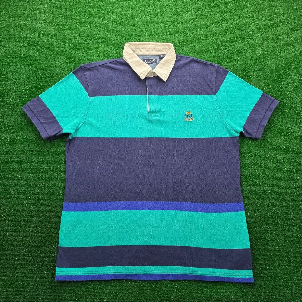 Chaps‎ Polo Shirt Mens XL/Large Blue Teal Colorblock Golf Preppy Summer Casual